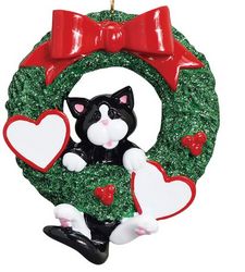 Tuxedo cat in wreath Christmas Ornament