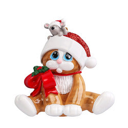 Tiger Kitty with mouse Christmas Ornament