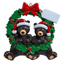 Black Bear Wreath couple Christmas Ornament