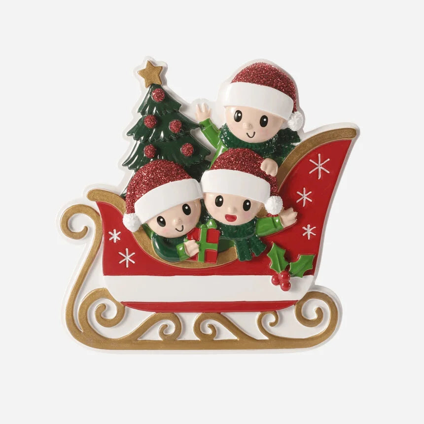 Sleigh W/ Gold Rails Family Christmas Ornaments