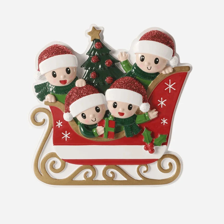 Sleigh W/ Gold Rails Family Christmas Ornaments