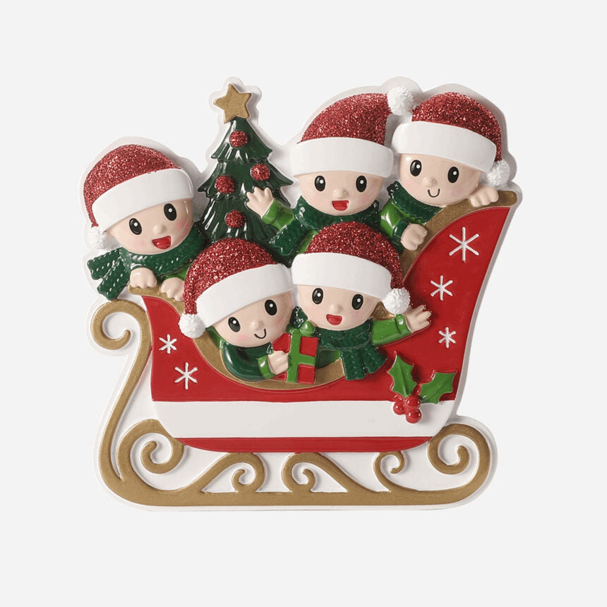 Sleigh W/ Gold Rails Family Christmas Ornaments