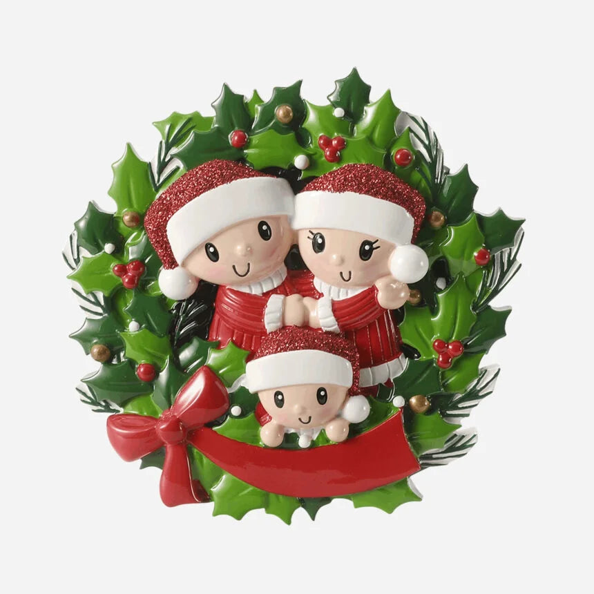 People in Wreath Family Christmas Ornaments