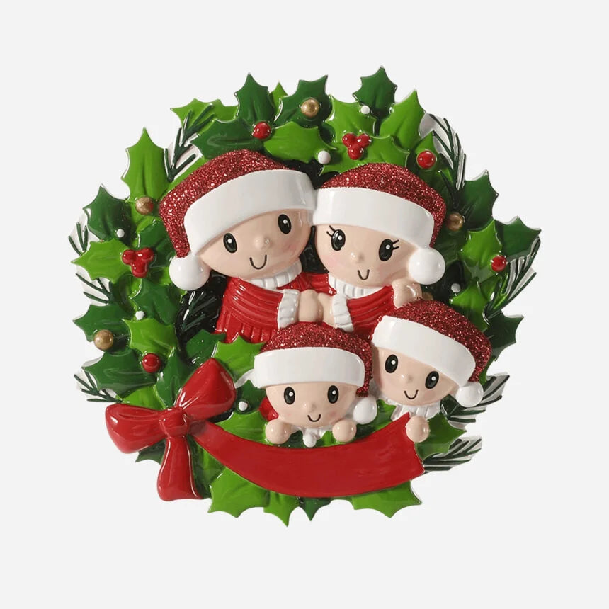People in Wreath Family Christmas Ornaments