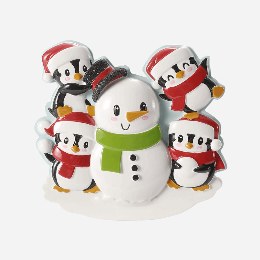 Penguins Building a Snowman Family Christmas Ornaments