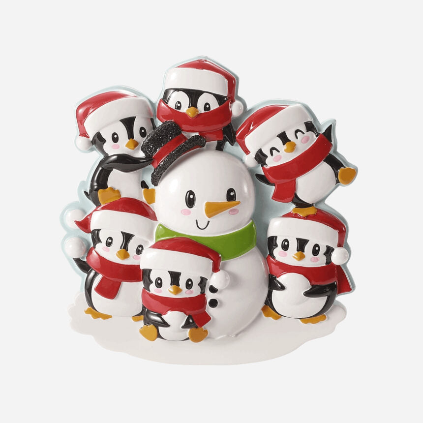 Penguins Building a Snowman Family Christmas Ornaments