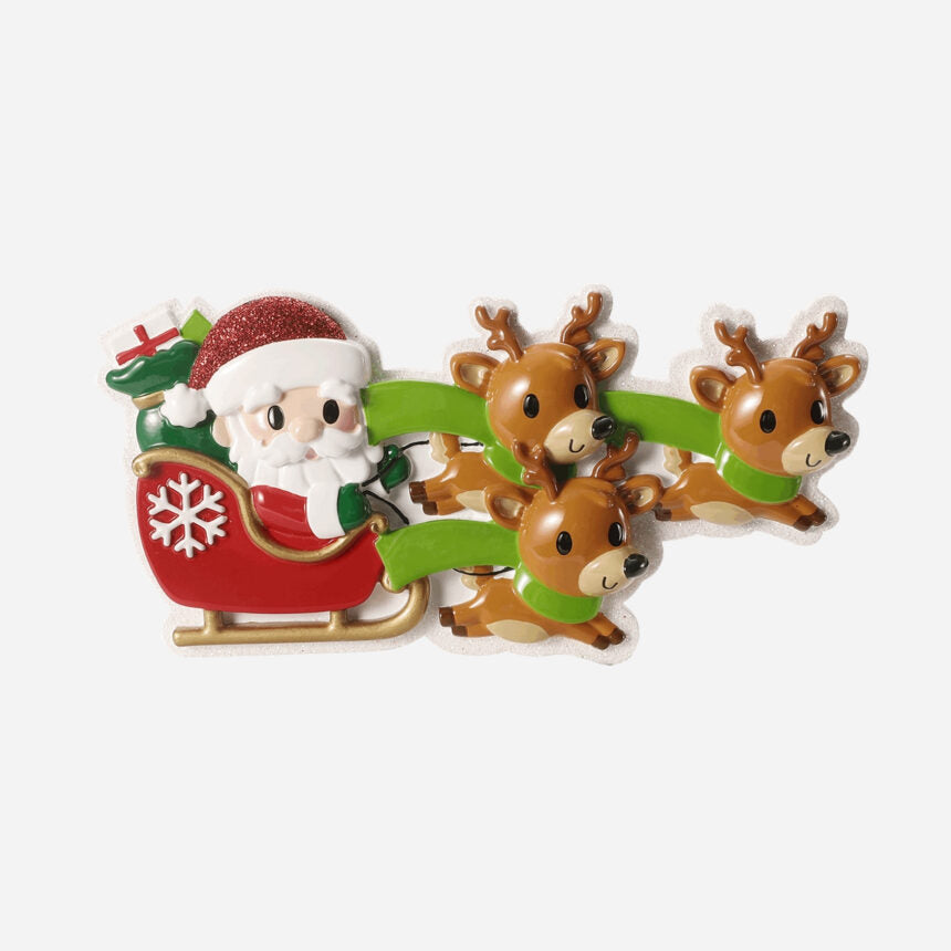 Santa's Sleigh Flying with Reindeer Family Christmas Ornaments