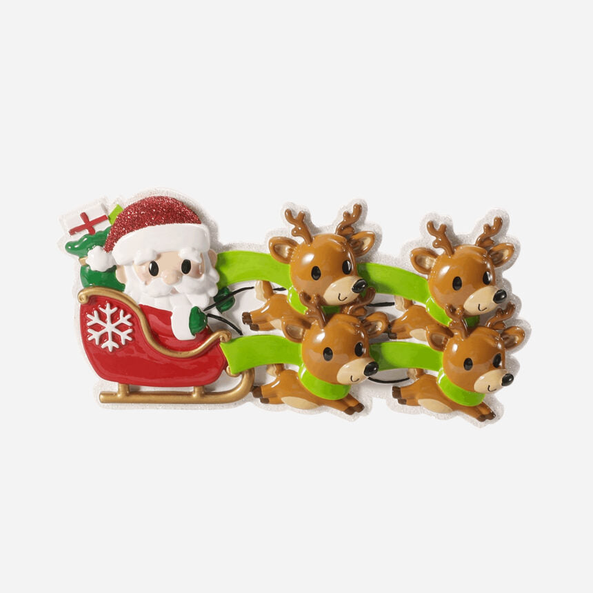 Santa's Sleigh Flying with Reindeer Family Christmas Ornaments