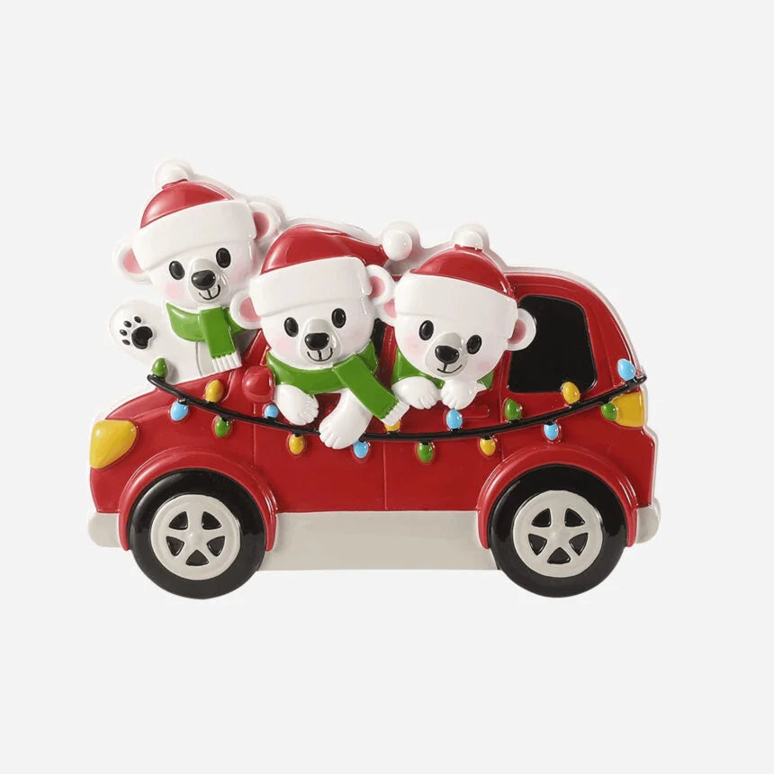 Polar Bears in Car Family Christmas Ornaments