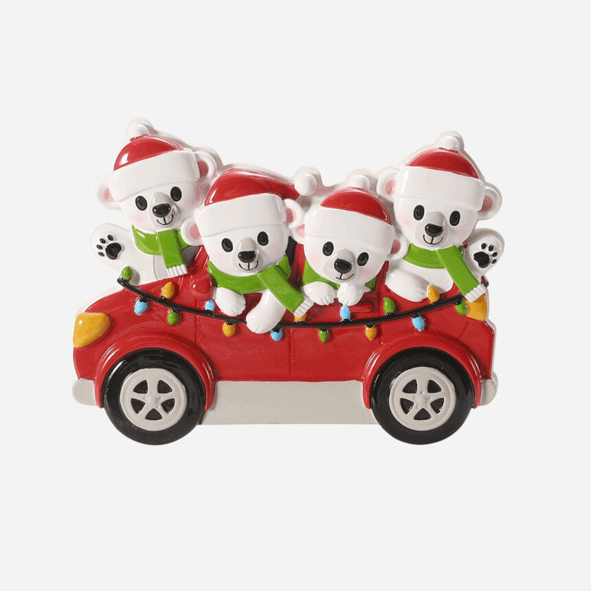 Polar Bears in Car Family Christmas Ornaments
