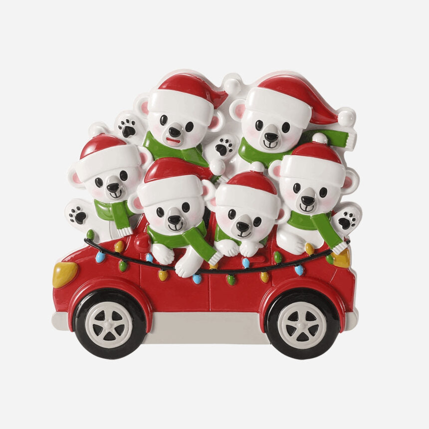 Polar Bears in Car Family Christmas Ornaments