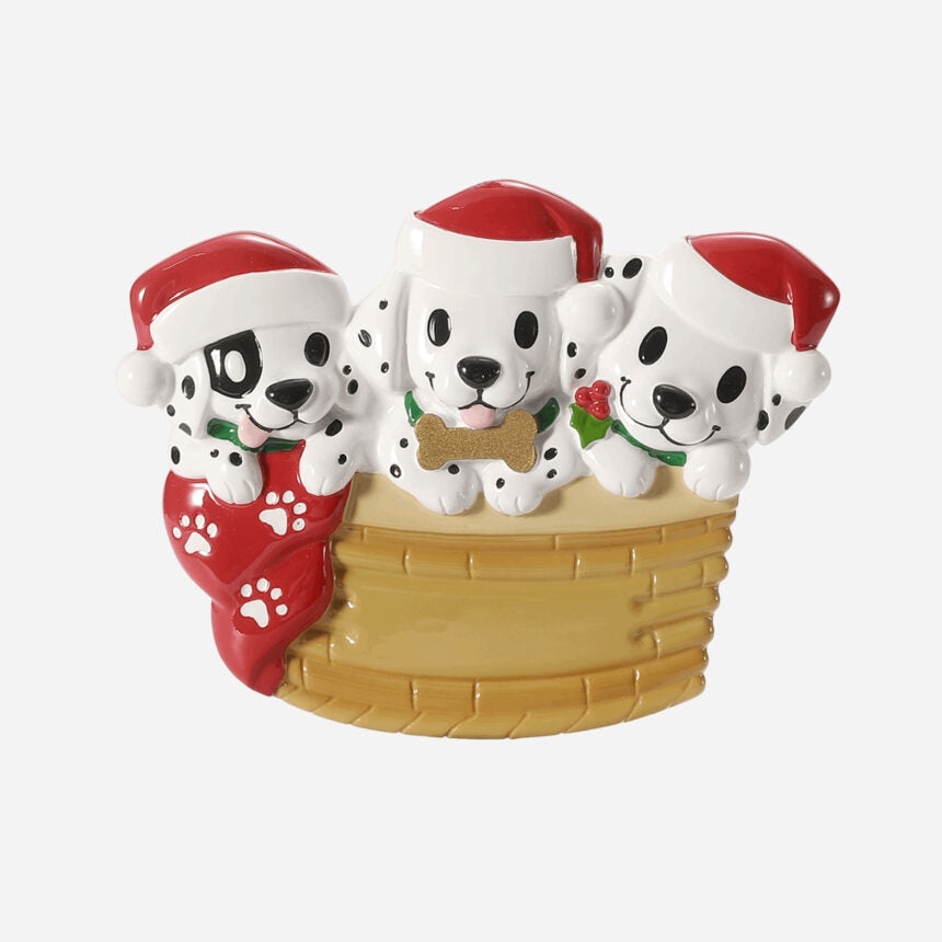 Dalmation Puppys in Basket Family Christmas Ornaments