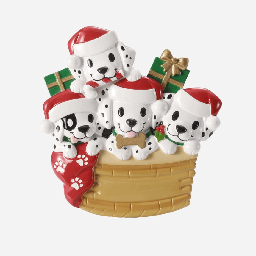 Dalmation Puppys in Basket Family Christmas Ornaments