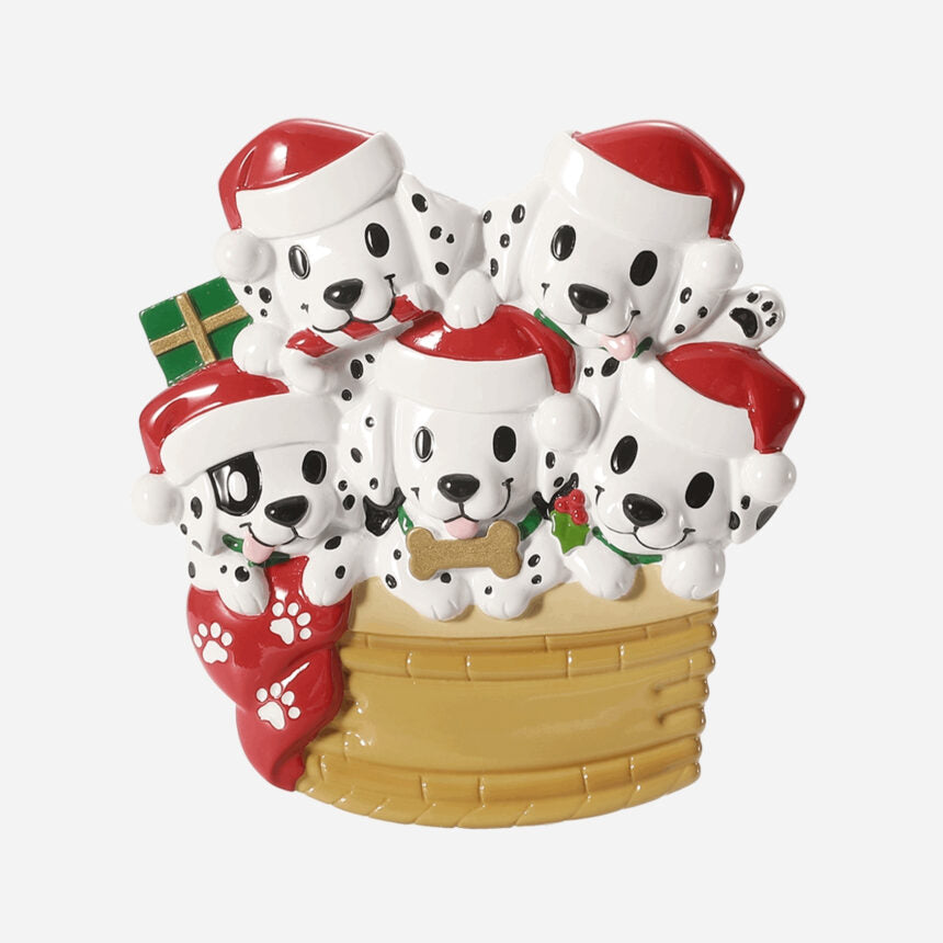 Dalmation Puppys in Basket Family Christmas Ornaments