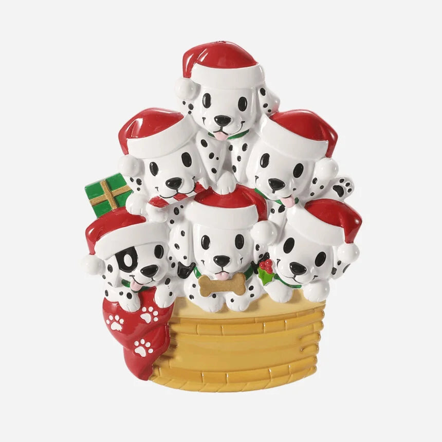 Dalmation Puppys in Basket Family Christmas Ornaments