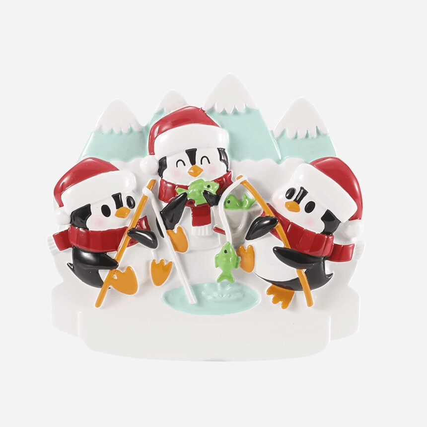 Ice Fishing Penguin Family Christmas Ornaments