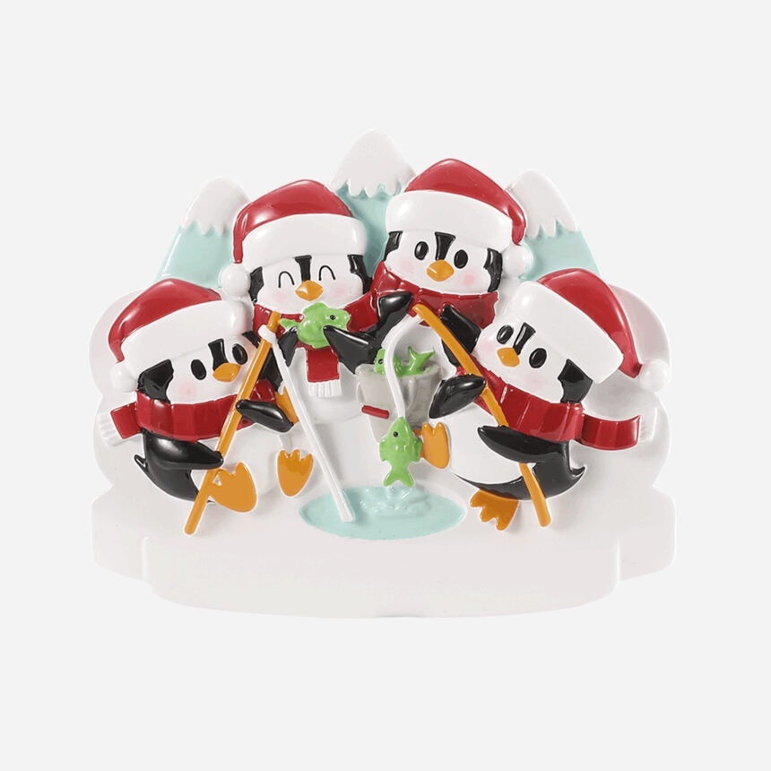 Ice Fishing Penguin Family Christmas Ornaments