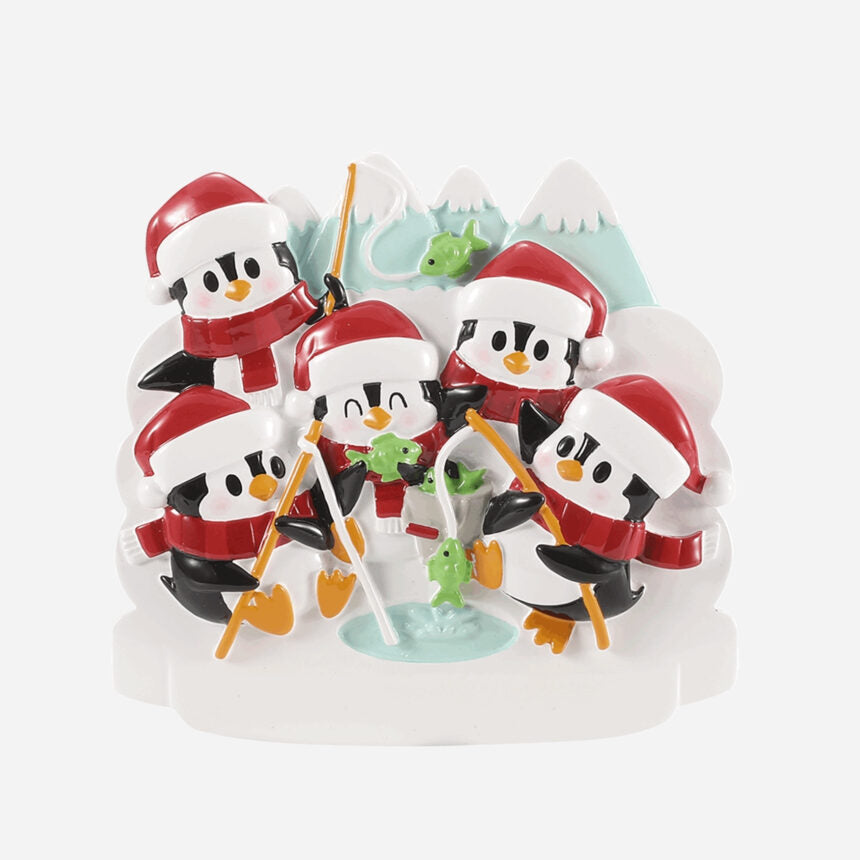 Ice Fishing Penguin Family Christmas Ornaments