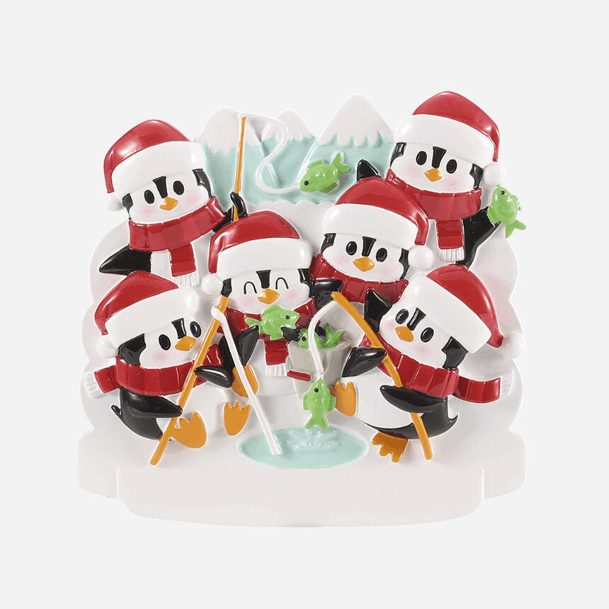Ice Fishing Penguin Family Christmas Ornaments