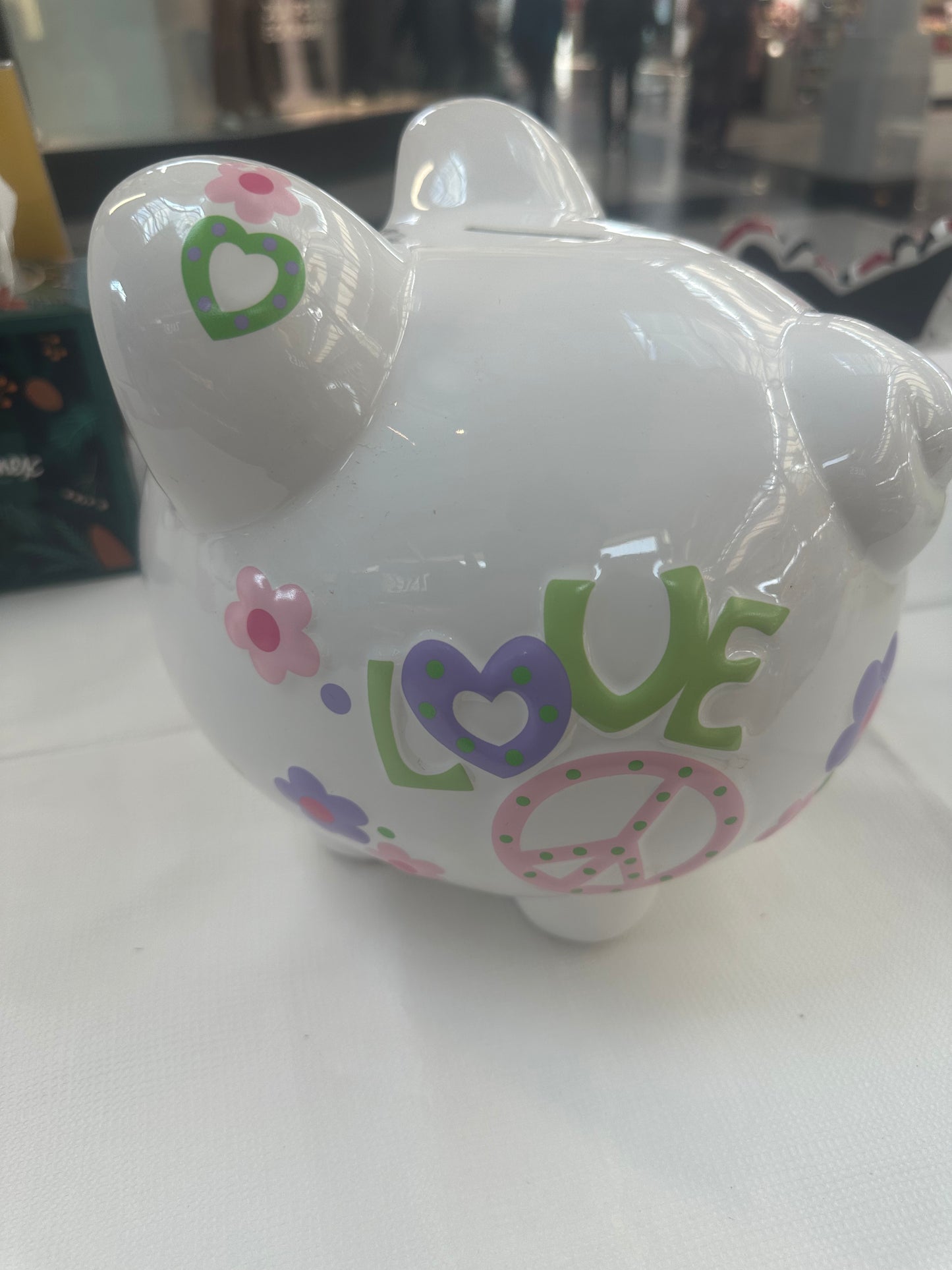 Colorfully Designed Large piggy bank love & peace