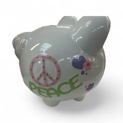 Colorfully Designed Large piggy bank love & peace