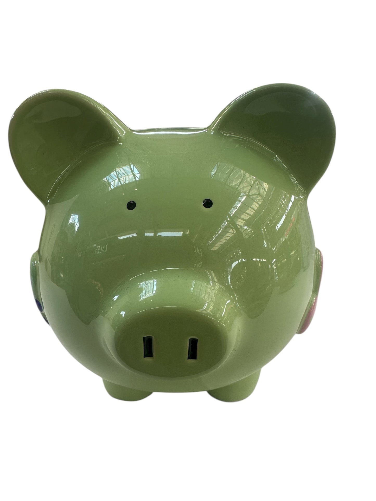 Colorfully Designed Large Green Piggy Bank with Flowers
