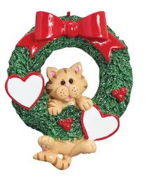Orange Tabby cat with wreath Christmas Ornament