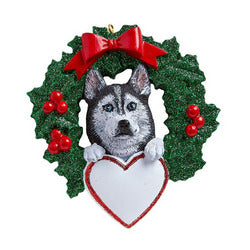 Siberian Husky with wreath Christmas Ornament
