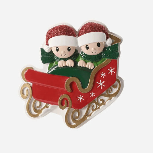 Sleigh W/ Gold Rails  Family Christmas Ornaments