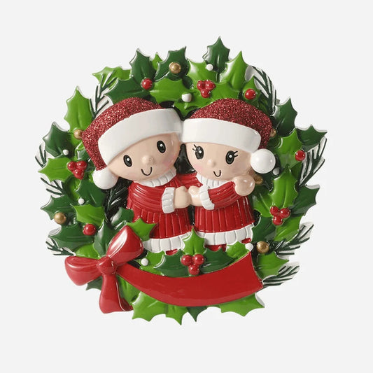 People in Wreath Family Christmas Ornaments