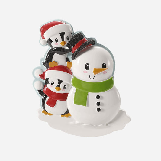 Penguins Building a Snowman Family Christmas Ornaments
