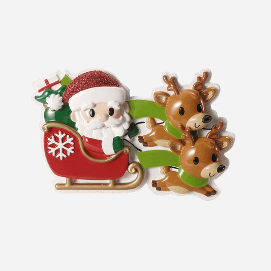 Santa's Sleigh Flying with Reindeer Family Christmas Ornaments