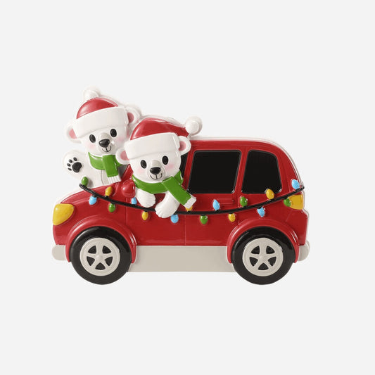 Polar Bears in Car  Family Christmas Ornaments