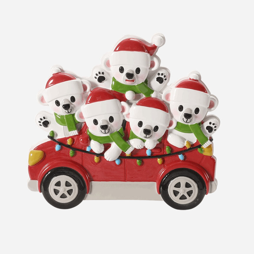 Polar Bears in Car  Family Christmas Ornaments