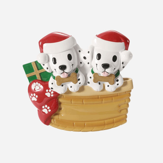 Dalmation Puppys in Basket  Family Christmas Ornaments