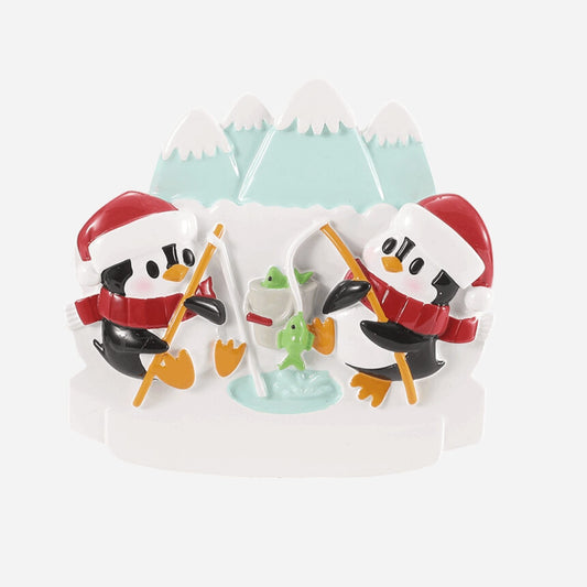 Ice Fishing Penguin Family Christmas Ornaments