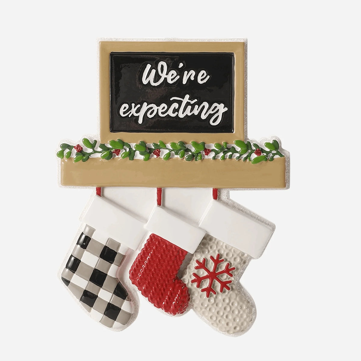 We're expecting Mantle W/ Stockings Christmas Ornament