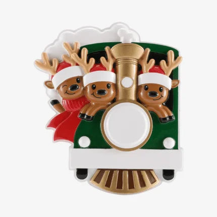 Reindeer on Christmas Train Family Christmas Ornament