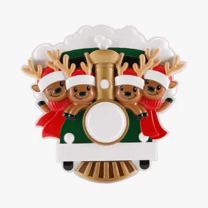 Reindeer on Christmas Train Family Christmas Ornament