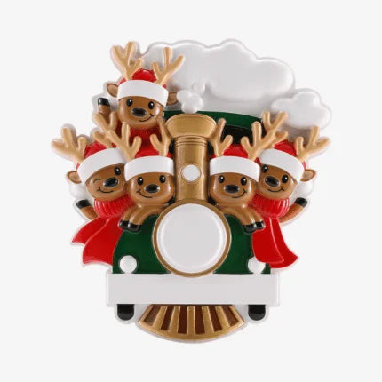 Reindeer on Christmas Train Family Christmas Ornament