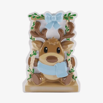 Baby Reindeer on a Garden Swing Christmas Ornament