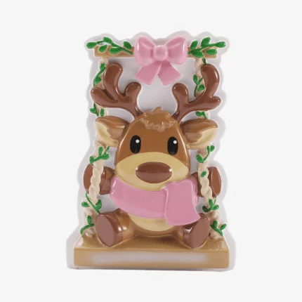 Baby Reindeer on a Garden Swing Christmas Ornament