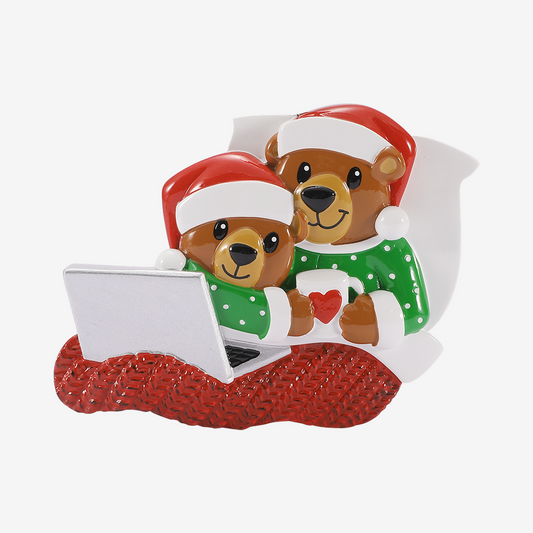 Bear Couple with Caps Snuggled Christmas Ornament