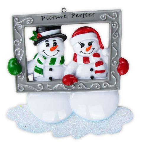 Snow Couple Holding Frame Christmas Ornament