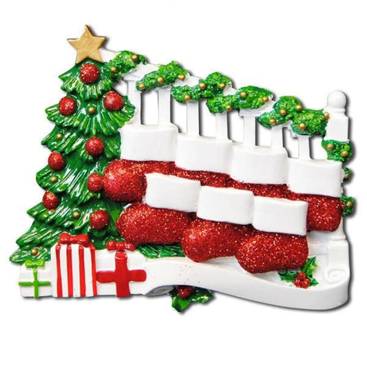 Family bannister with stockings 7 names  Christmas Ornament